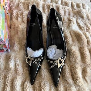 Jeffrey Campbell Black Patent Heels with Chain Detail